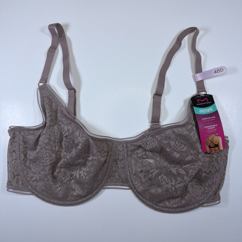 Maidenform Womens Pure Comfort Stretch Lace Underwire Dm202C Bra Iced Mocha 40D